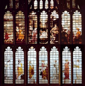 Scène de la Nativité et les Vertus (vitrail) - Thomas Jervais